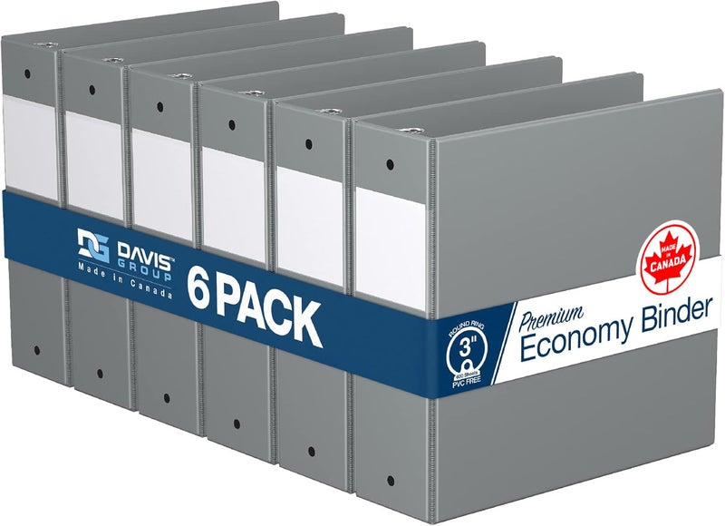 Davis Group Premium Economy 6-Pack 3-Ring Binders for School or Office, Round-Ring Binders, 3 Inch, Gray - Image 1